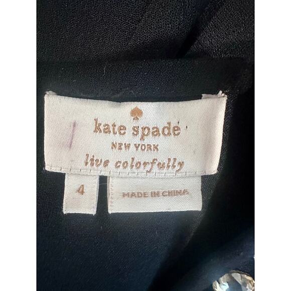 Kate Spade Live Colorfully Black Top w Embellished Jeweled Neckline -NWOT Sz4 - Picture 3 of 4